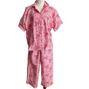 Women's Pink Floral Button-Up Pajama Set
